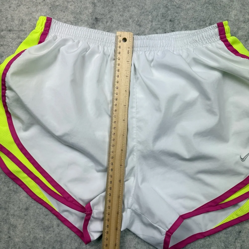 Women’s Nike Dri Fit White/pink/neon Yellow Lined Running Shorts Size Medium - Picture 11 of 14